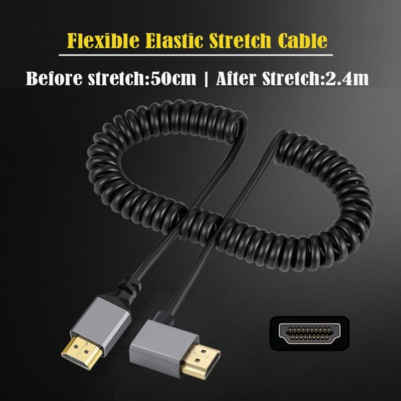 chenyang HDMI Stretch Coiled Cable HDMI 1.4 Type A Male to Male 4K 60hz 90 Degree Right Angled Extension Cable - Image 2